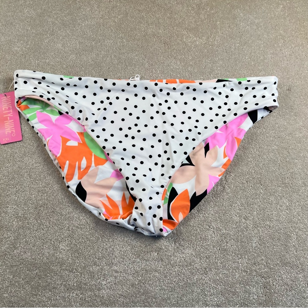 Bikini Bottoms Reversible Hipster Floral Polka Dot NWT Black White Tropical XXL - Picture 3 of 9